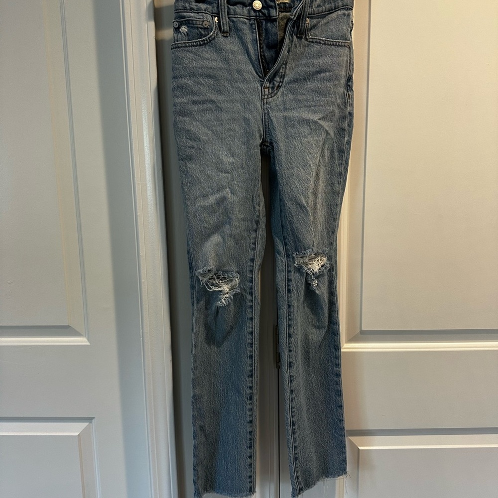 Madewell Light Blue Distressed Straight Leg Jeans